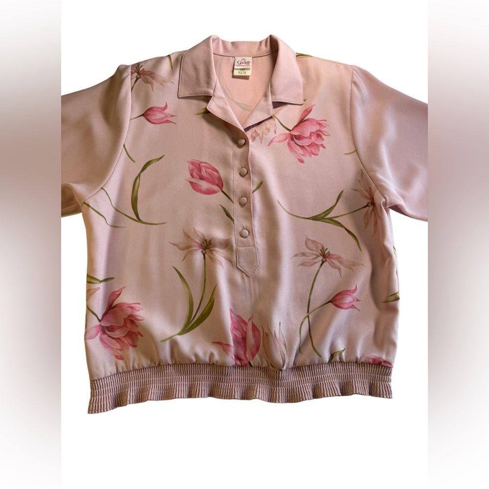 Graff Vintage Floral Pink Collared Blouse Made In Usa Size Medium View 3